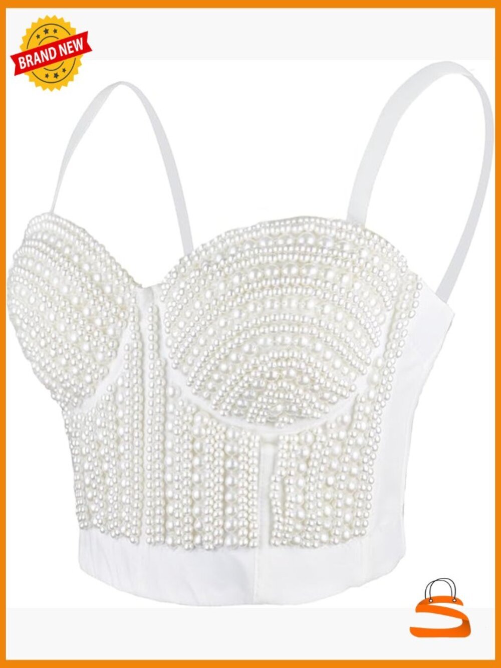 Pearls Beaded Bustier Crop Top Corset Sexy Club Party Bra